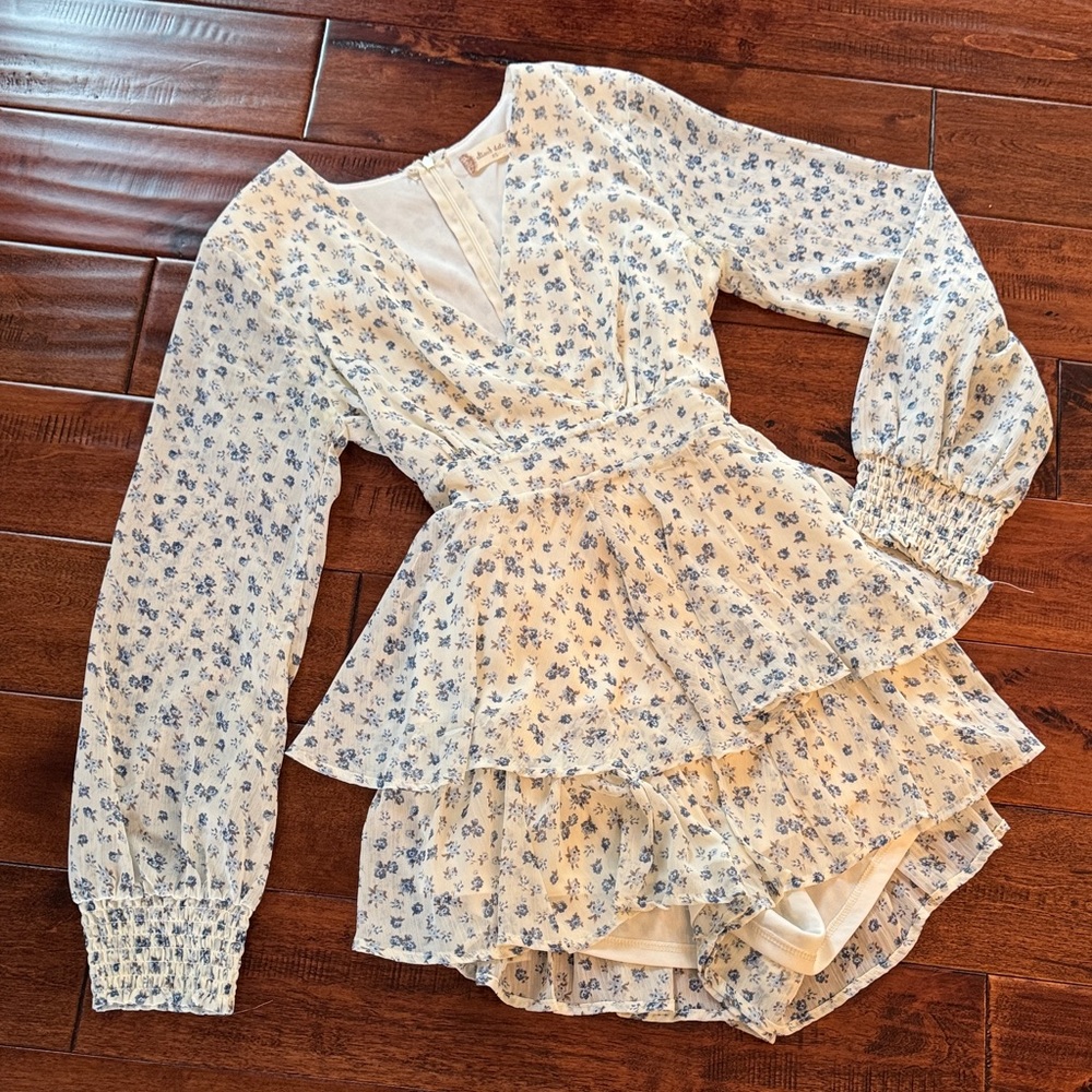 Altar'd State Blue Floral V-Neck Romper